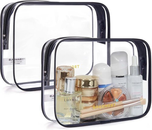 BAGSMART Clear Toiletry Bag - TSA Approved Travel Accessories | Water-Repellent Makeup Bag (Black, 2-Pack)
