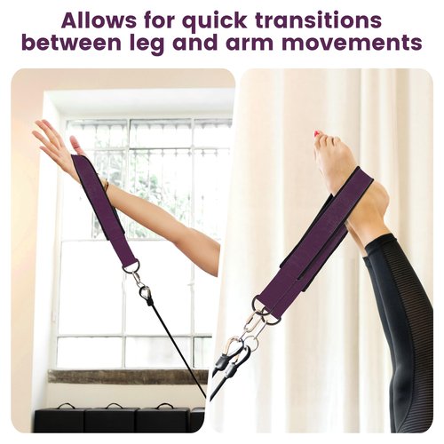 2PCS Pilates Double Loop Strap for Reformer Fitness D-Ring Straps Handle, Yoga Pilates Equipmen D-Ring Exercise Strap for Gym Workout Home (Purple)