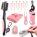 Pink Golf Accessories for Women, Acrylic Paint Ink 16 Pcs Golf Essentials Kit - Golf Club Brush & Golf Towel, Tee & Ball Holder for Bag, Divot Tool & Ball Maker, Golf Club Cleaning Kit - Golf Gifts