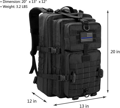 Hannibal Tactical MOLLE Assault Backpack - Military-Grade 3-Day Rucksack with USA Flag Patch | Black