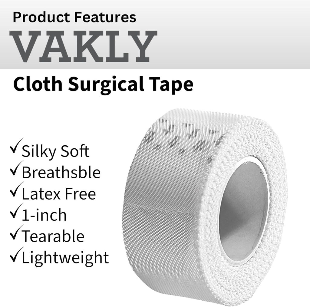 Vakly Cloth Medical Tape - Breathable Silk-Like Adhesive First Aid Tape | 1 in x 10 yd (6 Rolls) - Latex-Free & Hypoallergenic