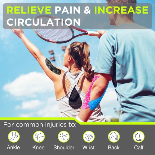 OK TAPE PRO Kinesiology Tape Uncut Roll, Elastic Physical Therapy Athletic Tape for Pain Relief, Muscle Support, Kinetic Tape, Water Resistant, 2in X 16.4ft -Mixed 4 Pack