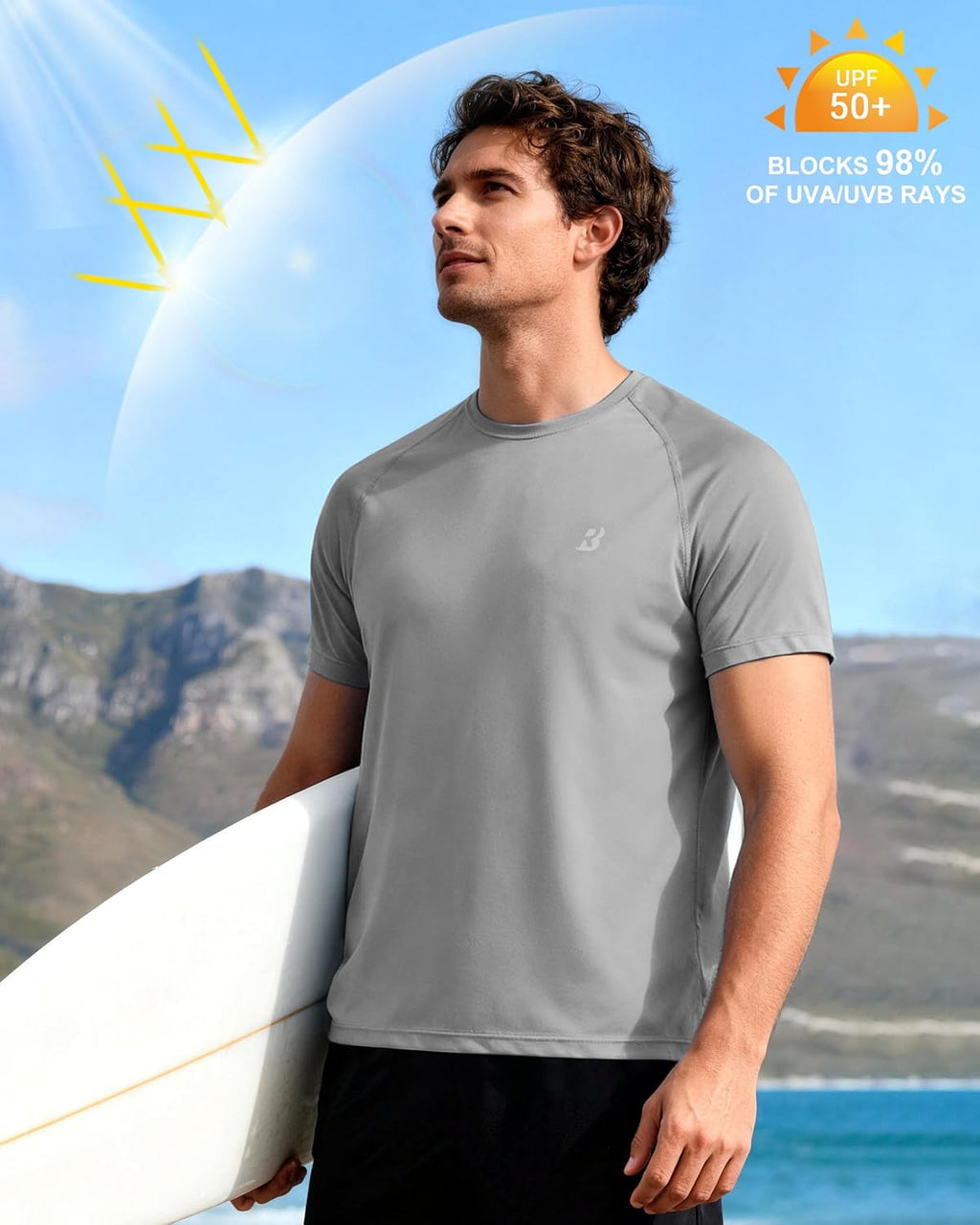 Roadbox Men's Rash Guard - UPF 50+ UV Protection Swim Shirt | Quick Dry Lightweight Beach T-Shirt