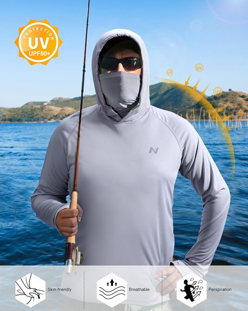 Isnowood Sun Shirt - Men's Long Sleeve UPF 50+ Fishing Hoodie for UV Protection | Ideal for Hiking & Running
