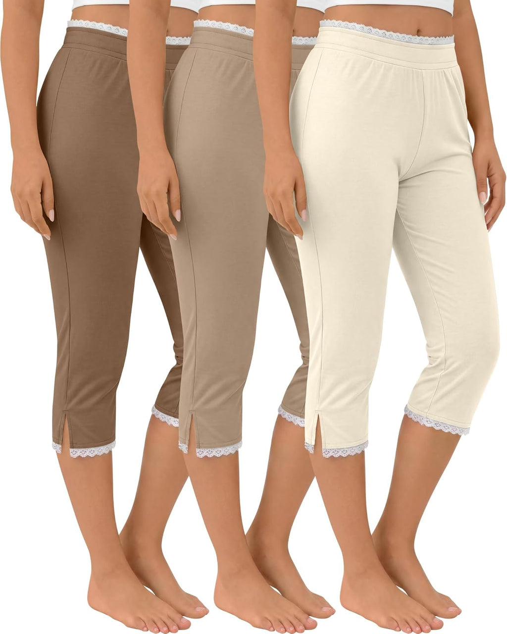 Oakgarden Women's Capri Leggings - Lace Trim Split Hem | Stretchy Summer Casual Cropped Pants