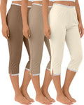 Oakgarden Women's Capri Leggings - Lace Trim Split Hem | Stretchy Summer Casual Cropped Pants