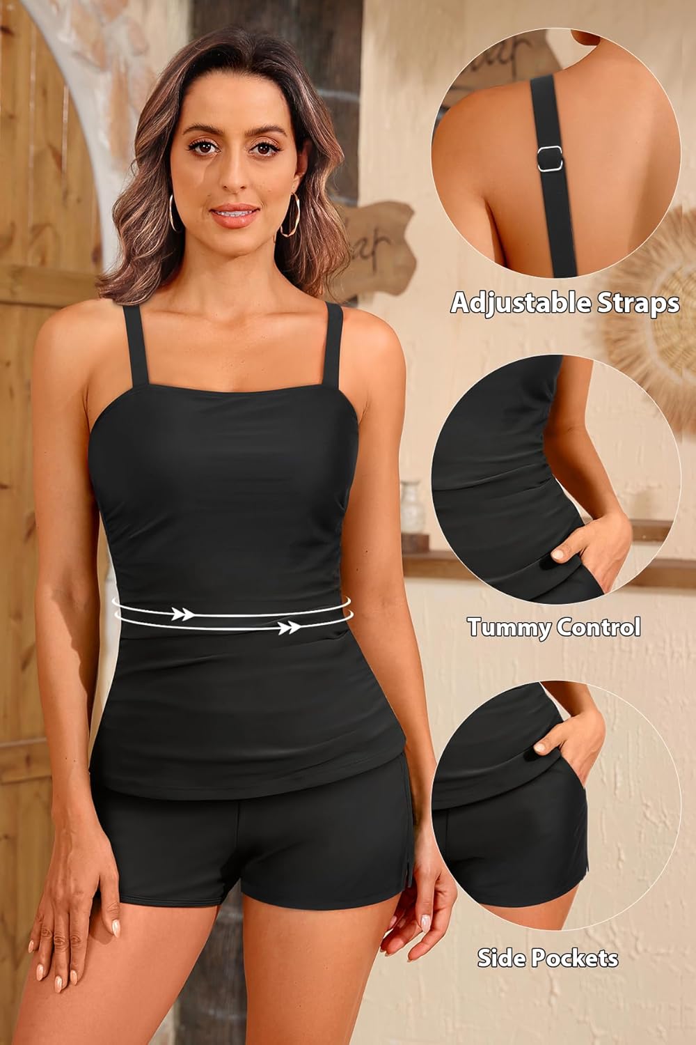 Regine Switzerland Women's Tankini Swimsuit - Tummy Control Two-Piece with Shorts & Pockets
