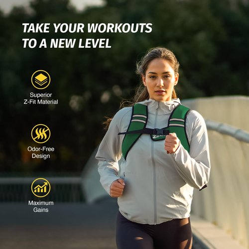 ZELUS Weighted Vest, Washable Z-Fit Soft Iron Weighted Vest for Women and Men, 5/10/15 lb Weight Vest with Reflective Strips & Adjustable Straps, Ultra Thin Weight Vest for Gym Strength Training, (5lb) Green