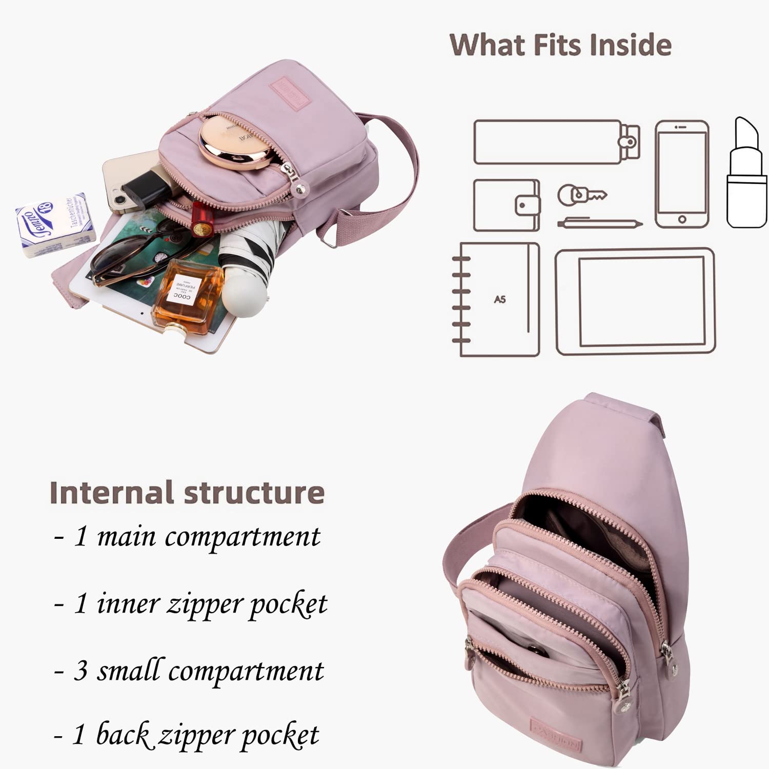 YAZEKOUS Small Sling Bag for Women Men Crossbody Sling Backpack Casual Daypack Backpack Cross Body for Travel Outdoor