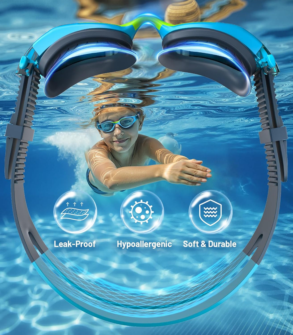 Swim Goggles for Kids | Anti-Fog UV Protection | Leakproof Design for Ages 6-14