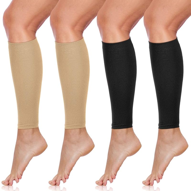 Calf Compression Sleeves 4 Pairs - Shin Support for Men Women Youth