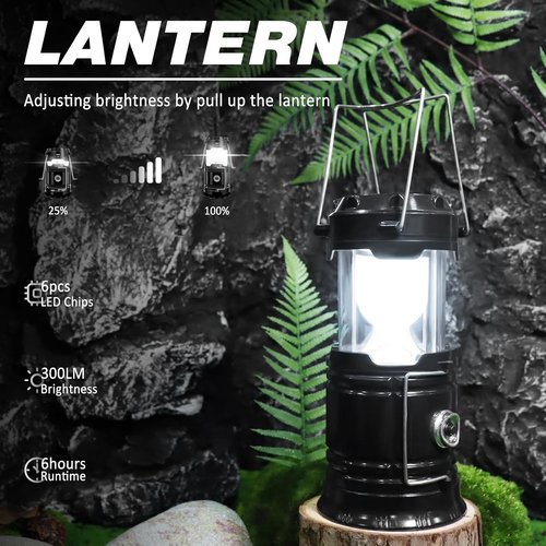 DIBMS Solar Camping Lantern - 4-Pack Collapsible LED & USB Rechargeable Emergency Lights | Ideal for Camping & Power Outages