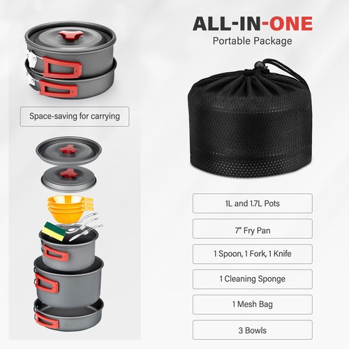 Alocs 13pcs Camping Cookware, Portable Camping Essentials with Accessories, Camping Gear Camping Cooking Set for Outdoor Cooking, Backpacking, Hiking and Picnic.