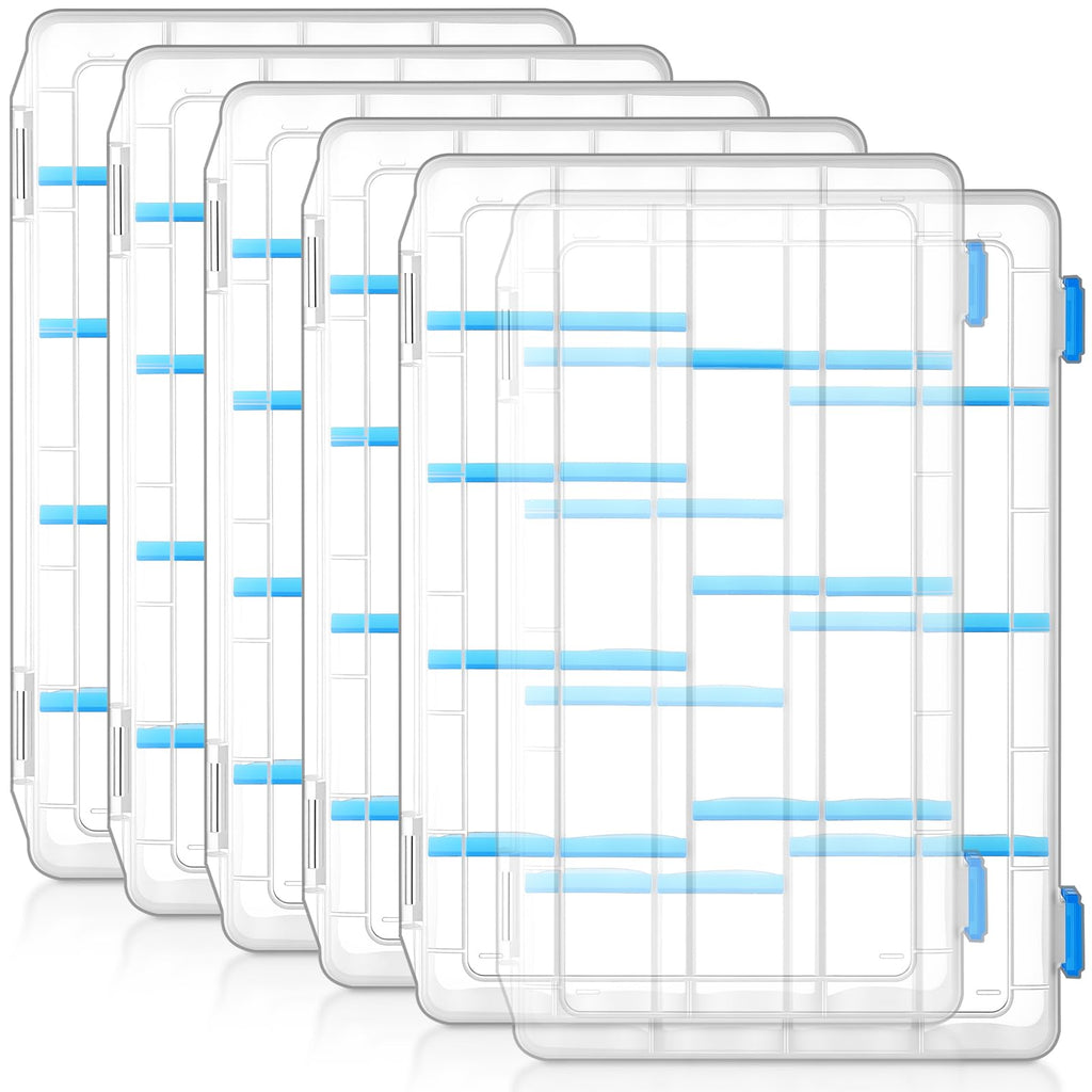Wonderjune 6 Pack 3600 Tackle Boxes Fishing Tackle Trays with Removable Dividers Waterproof Plastic Fishing Lure Clear Organizer Box Storage Trays for Bait Lure Parts Bead Small Tools
