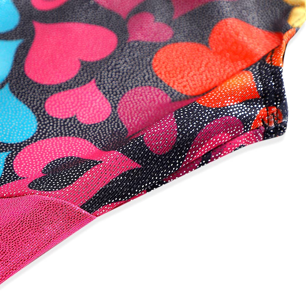 Leotards for Girls Gymnastics Ballet Dance Outfit size 6 7 Sparkle Colorful Hearts Sleeveless Biketards Hotpink Black (Rainbow Heart, 6-7 Years)