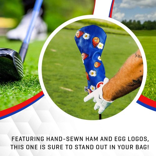 Pins & Aces Golf Co. Ham & Eggs Driver Wood Head Cover - Premium, Hand-Made Leather 3W Headcover - Funny, Tour Quality Golf Club Cover - Style and Customize Your Golf Bag (Fairway)