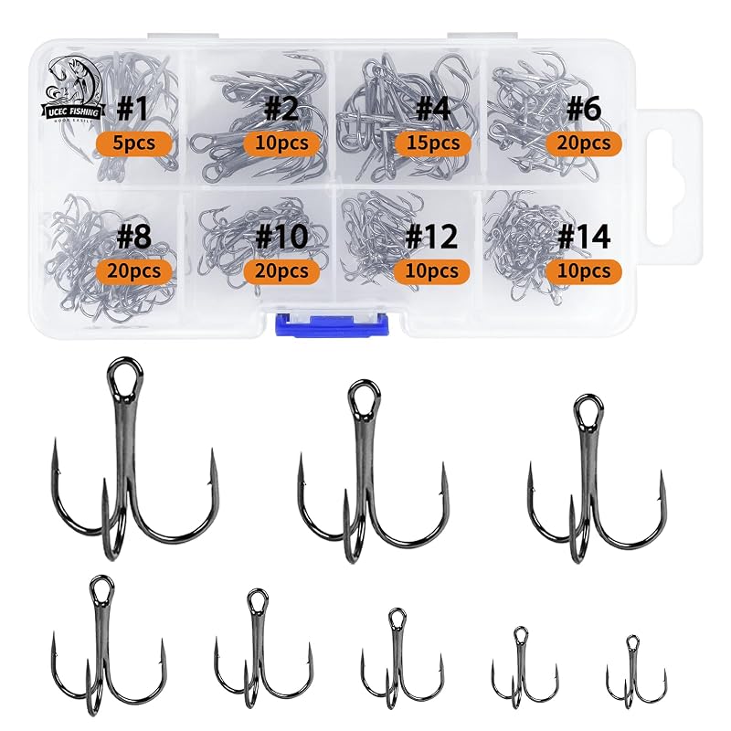 Treble Fishing Hooks Set 110pcs 8 Sizes Assorted for Saltwater & Freshwater Angling