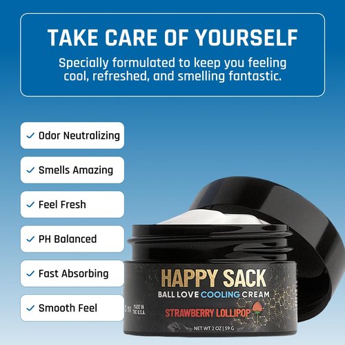Derm Dude Happy Sack Ball Deodorant - Anti-Chafing Comfort Cream for Men | Aluminum-Free, 2oz Strawberry Lollipop