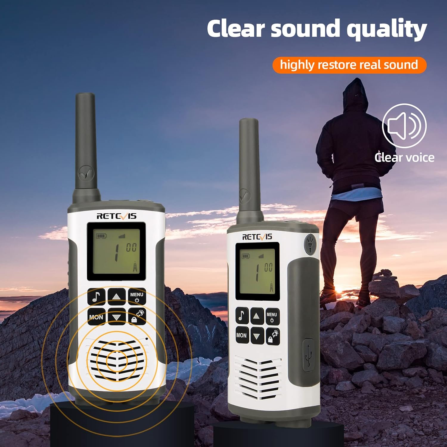 Retevis RT45 Walkie Talkies - Long Range Rechargeable FRS Radios with NOAA Flashlight | 2 Pack for Camping & Hiking