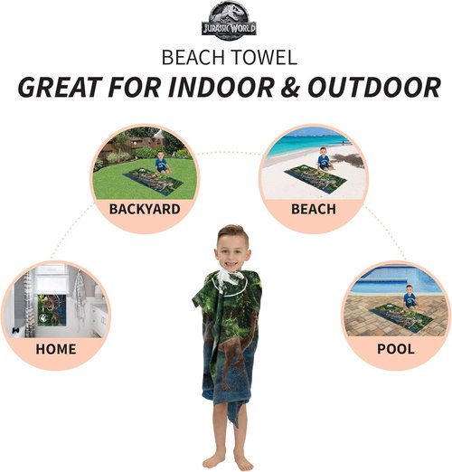 Franco Kids Super Soft Cotton Bath/Pool/Beach Towel, 58 In x 28 In, Jurassic World