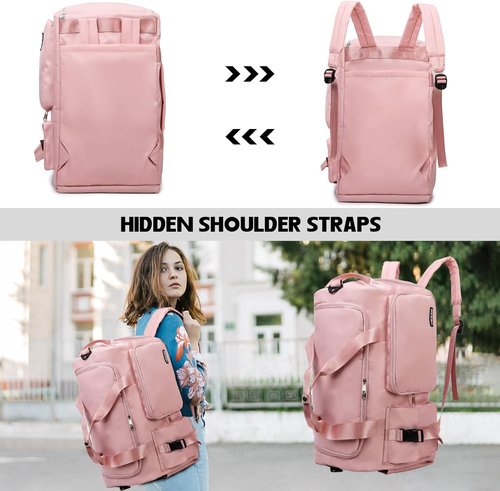 Eslcorri Gym Duffle Bag - Versatile Sports Backpack with Wet & Shoe Compartment | Green & Pink