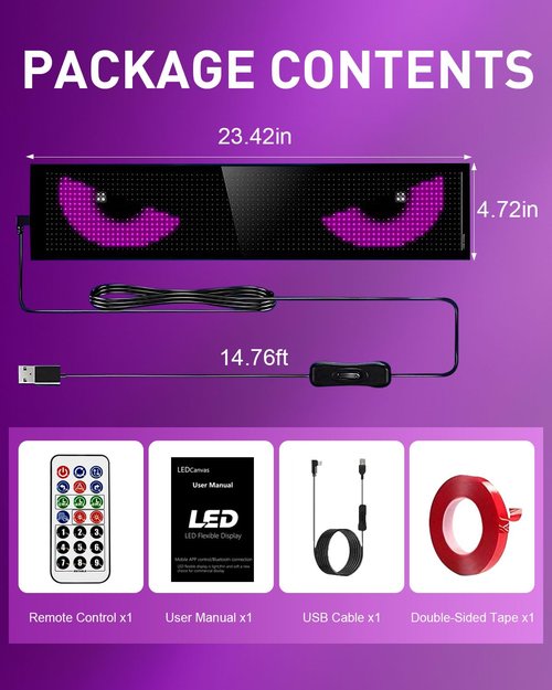 ZELTRI Golf Car Windshield Devil Eyes Light Sign, 23.4''x4.7'' Programmable LED Light Flexible Screen with APP and Remote Control-5V USB Digital Lighting Display for Golf Car, Cars & SUVs
