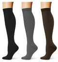 (3 pairs) Compression Socks 20-30 mmHg Long Knee High Socks for Women and Men Black/Darkgrey/Coffee S/M