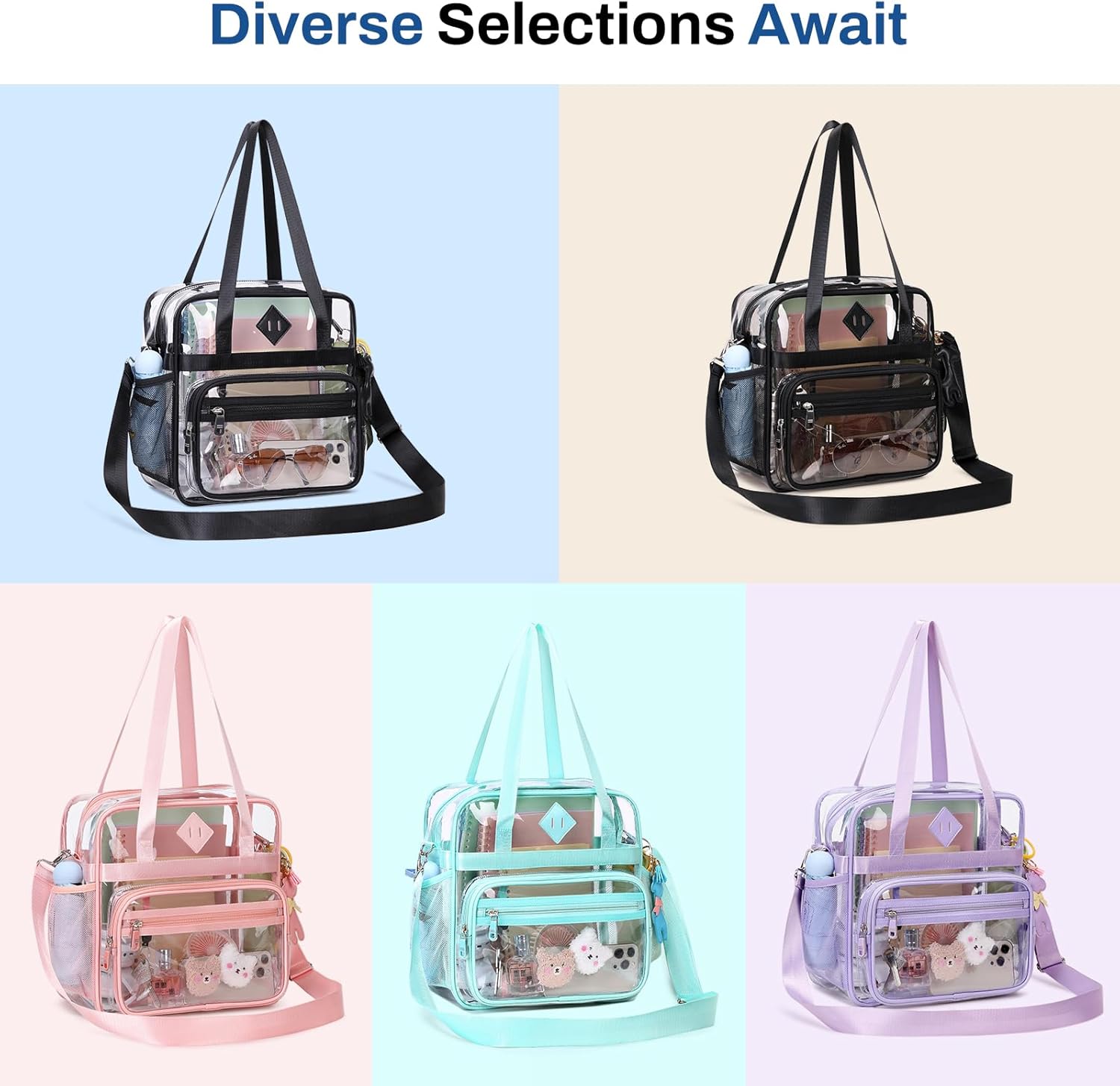 PIG PIG GIRL Clear Tote Bag - 12x6x12 See-Through Stadium Bag for Women | Stylish & Functional