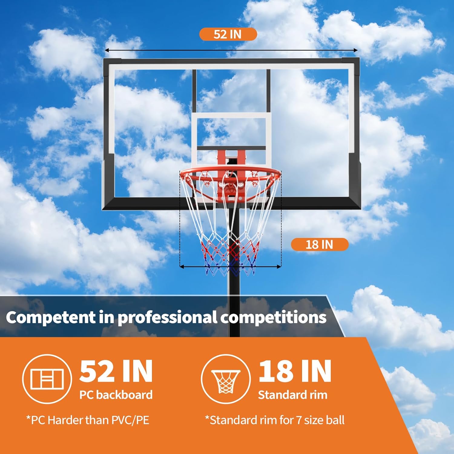 Skiennix Height Adjustable Basketball Hoop - 4.9-10FT Mobile Goal System with Weighted Base for Youth & Adults | Driveway & Backyard Play