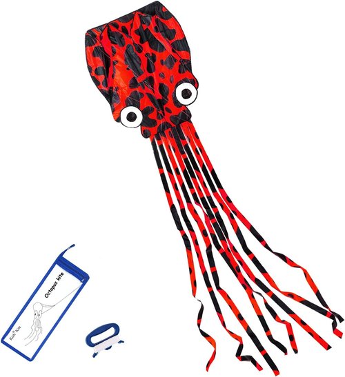 Kizh Kite Octopus - Large Frameless Soft Parafoil Kite for Kids & Adults | Easy Flyer for Outdoor Fun, 150 Inches Long