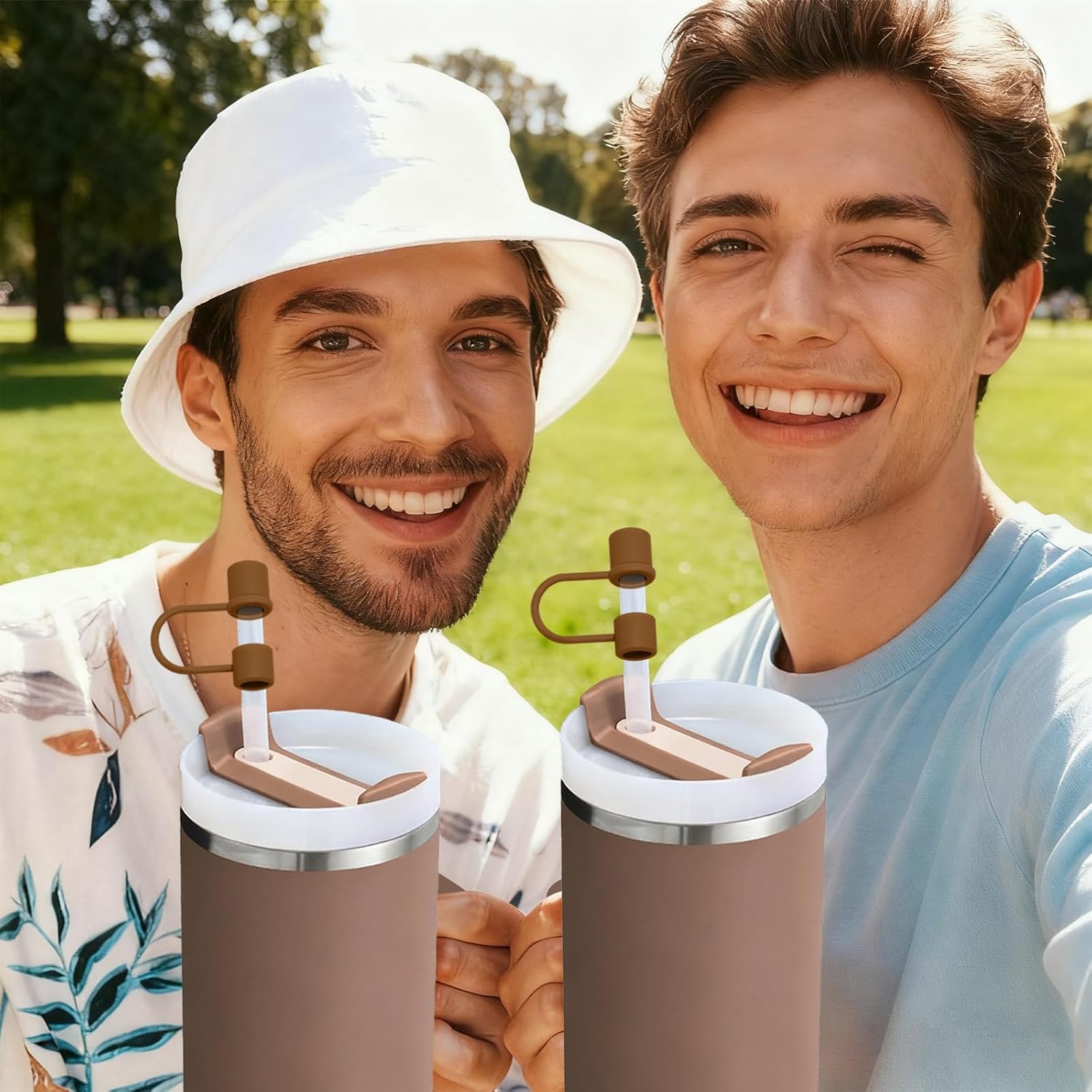 Skiennix Silicone Straw Cover Caps - 6PCS Reusable Accessories for Stanley 30&40 Oz Tumblers - Brown