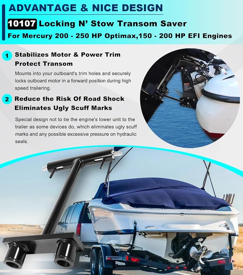 Locking N’ Stow Transom Saver for Mercury OptiMax Outboard Trailing Motors