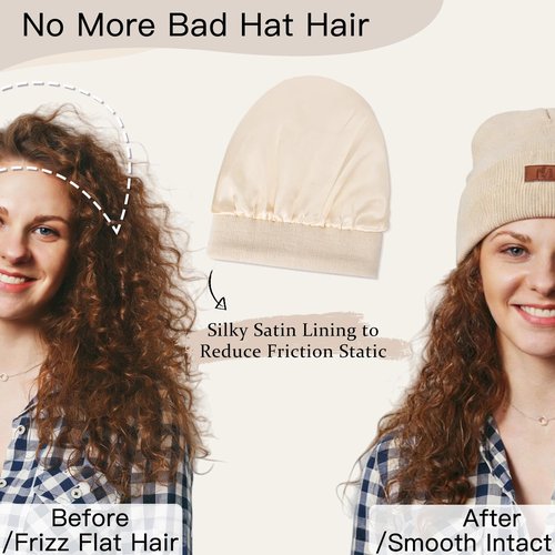 COSHAYSOO Bridesmaid Proposal Gifts Maid of Honor Mother of Bride Gift Bachelorette Party Wedding Bridal Shower Favors, Womens Satin Lined Beanies Winter Warm Knit Hats Fashionable Letter S Cream