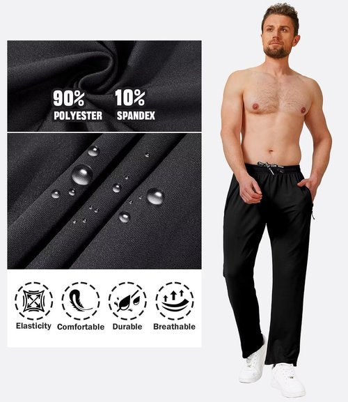 Lomsoe Men's Athletic Pants - Lightweight Workout Sweatpants with Zip Pockets | 3-Pack Gift Set