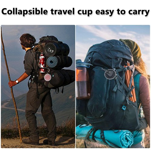 Litoexpe 4 Pack Silicone Collapsible Travel Cup Portable Folding Camping Cup Sets with Lids, Dark Gray & Pink & Navy Blue &Teal, Capacity 9.22oz (270ml)