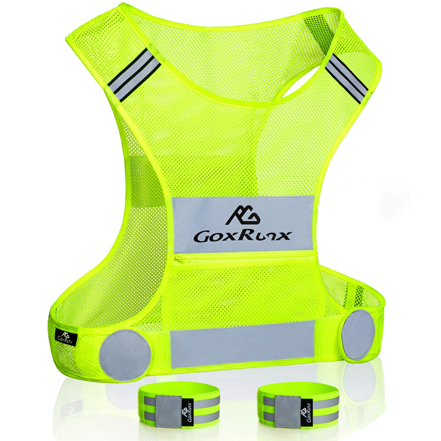 Reflective Vest Running Gear, Lightweight Motorcycle Cycling Reflective Vests with Large Pocket & Adjustable Waist for Women Men Running Safety Vest with Reflective Bands (Green, X-Large)