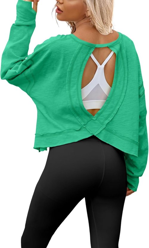 Magritta Women's Open Back Workout Top - Casual Backless Crop Tee for Yoga & Running | Loose Fit