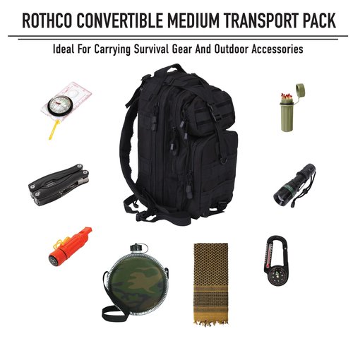 Rothco Convertible Medium Transport Pack – Tactical Backpack Outdoor Hiking MOLLE Bag