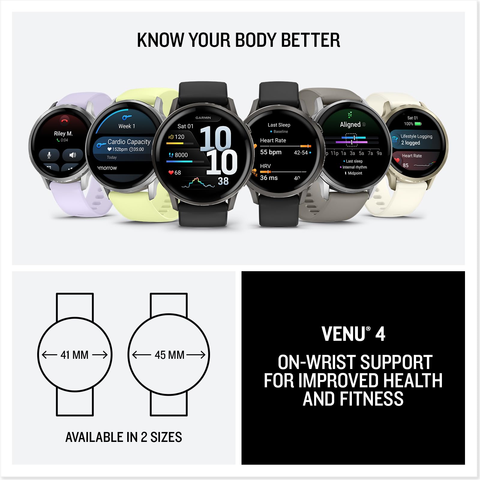 Garmin Venu 4, 41mm, Advanced Fitness and Multisport Tracker GPS Smartwatch, 1.2" AMOLED Display, Built-in Flashlight, 10 Days of Battery Life, Lunar Gold with Bone Silicone Band (Watch Bundle)