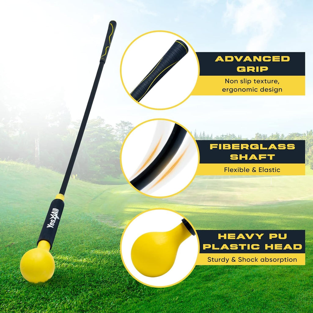 Yes4All 48 Inches Golf Swing Trainer, Golf Warm-Up Alignment Stick for Tempo, Rhythm, Balance, and Strength Training for Chipping - Yellow