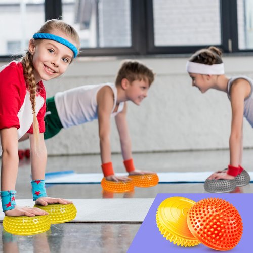 Meooeck 8pcs Hedgehog Balance Pods with Hand Pump Including 1 Balanced Pad, 3 Balance Pods, 4 Spiky Massage Balls for Body Balancing, Sensory Play for Kid Adult Dog Exercise Stability(Vivid Colors)