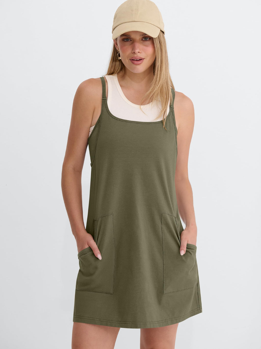 ANRABESS Women Athletic Tennis Dress 2026 Summer Square Neck Active Romper Built in Shorts Casual Athleisure Mini Dresses