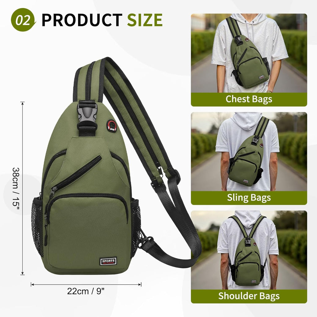 Skiennix Convertible Sling Bag - Lightweight Crossbody Backpack for 11" Tablet | Dark Green