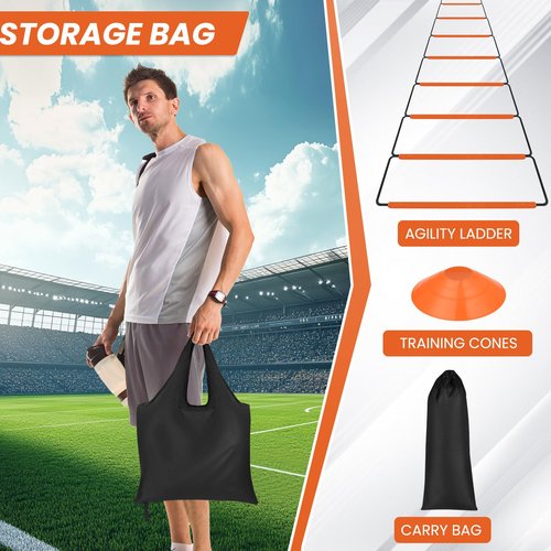 Agility Ladder, Speed Ladder, Agility Ladder Speed Training Equipment, Football Ladder, Footwork Ladder, Training Ladder For Footwork, Foldable Quick Assembly & Non - Tangling & Storage Bag (8 Rung)