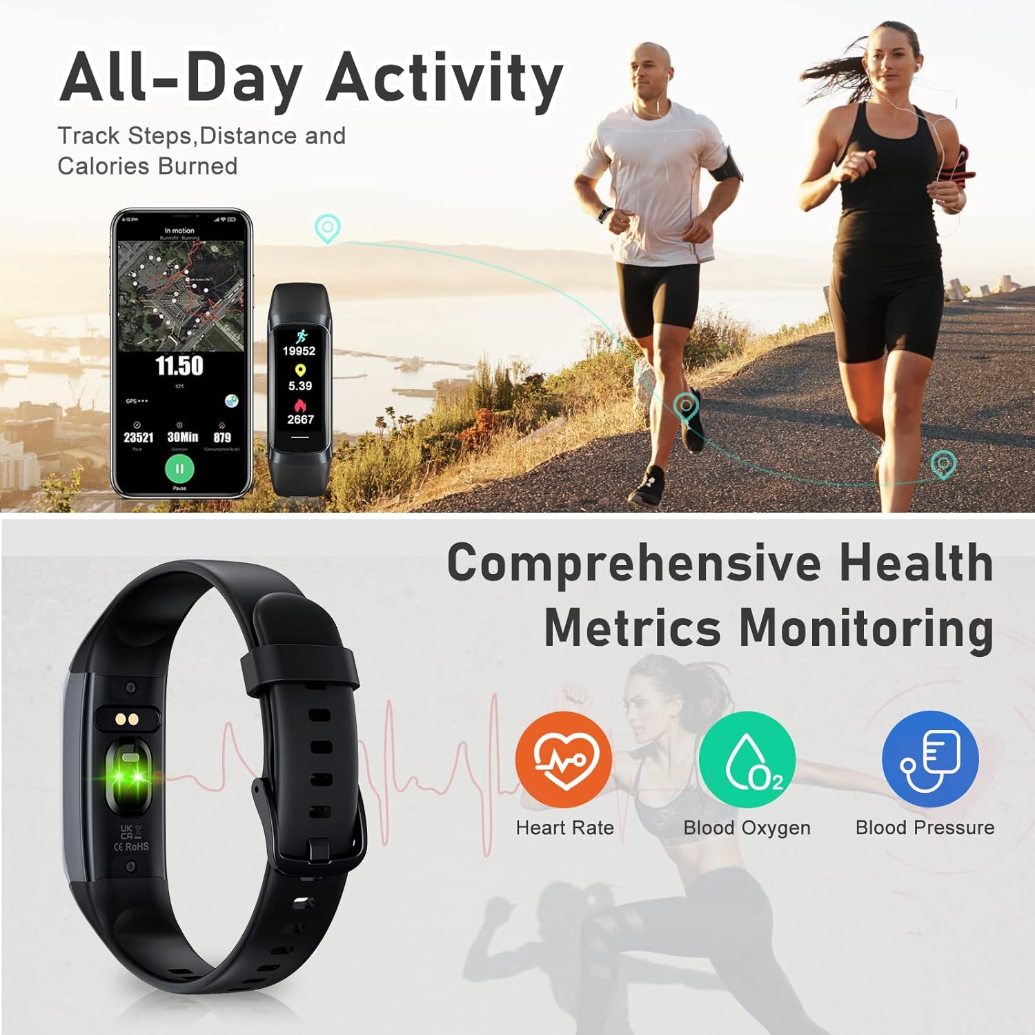 Skiennix Fitness Tracker - Heart Rate Monitor & Sleep Tracker | 1.10'' AMOLED Touch Screen
