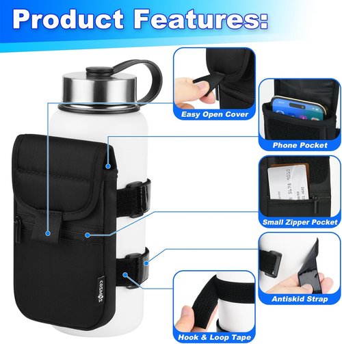 Cosmos Water Bottle Pouch - Versatile Gym & Hiking Accessory | Fits 18-40 Oz Bottles, Storage Pocket for Essentials