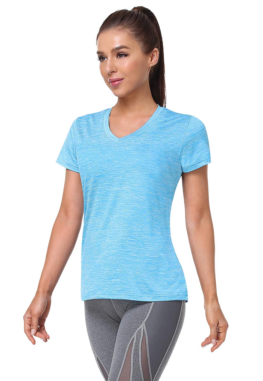 Cosy Pyro Women's Short Sleeve V-Neck Athletic T-Shirt Exercise Yoga Tees Dry Fit Gym Shirts Moisture Wicking Workout Tops Pack of 5 Black/Gray/Wine/Blue/Green S