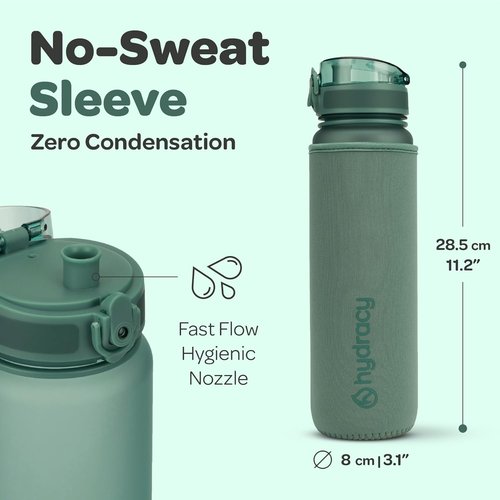 Hydracy Water Bottle - Large BPA-Free with Time Marker & Fruit Infuser | Leak-Proof Gym Bottle