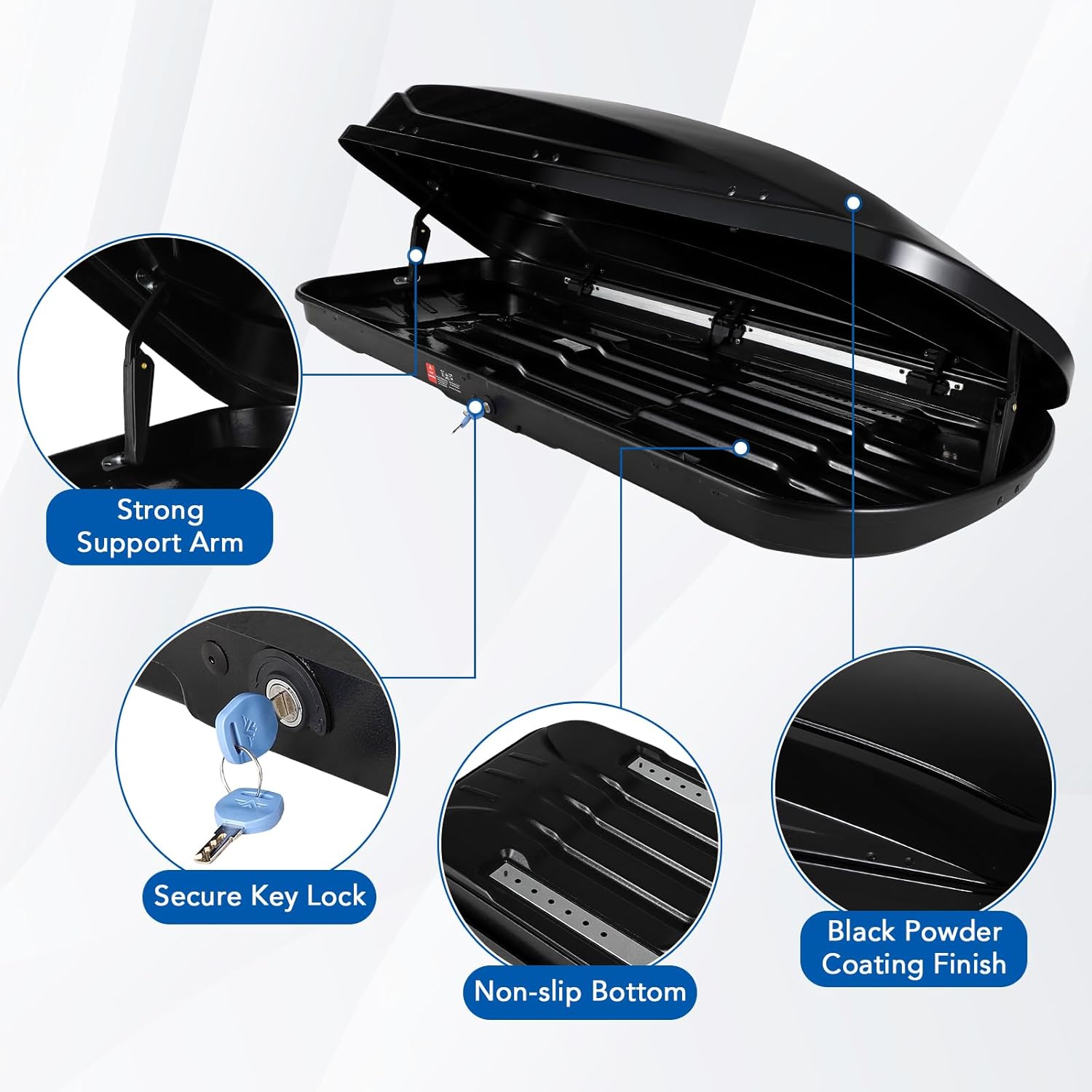 Rooftop Cargo Box Carrier by [Brand Name] - 70 Inch Hard Shell, 17.6 Cu Ft Waterproof Storage with Dual Side Opening