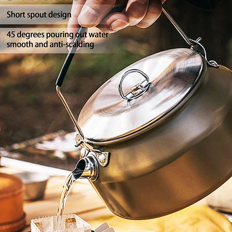 1L Camping Kettle Stainless Steel Tea Pot — Fast Heating, Portable Outdoor Teapot (Variation: Silver)